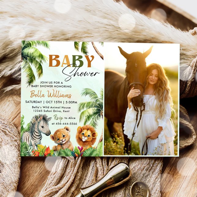 Tropical Jungle Safari Animals Baby Shower Photo Invitation (Creator Uploaded)