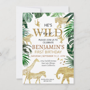 Tropical Jungle Safari Animals Birthday Invitation