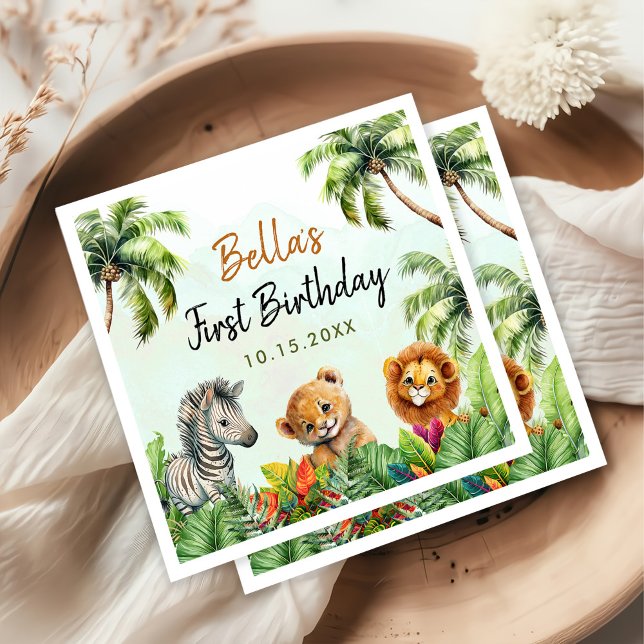 Tropical Jungle Safari Animals Birthday Napkin (Creator Uploaded)