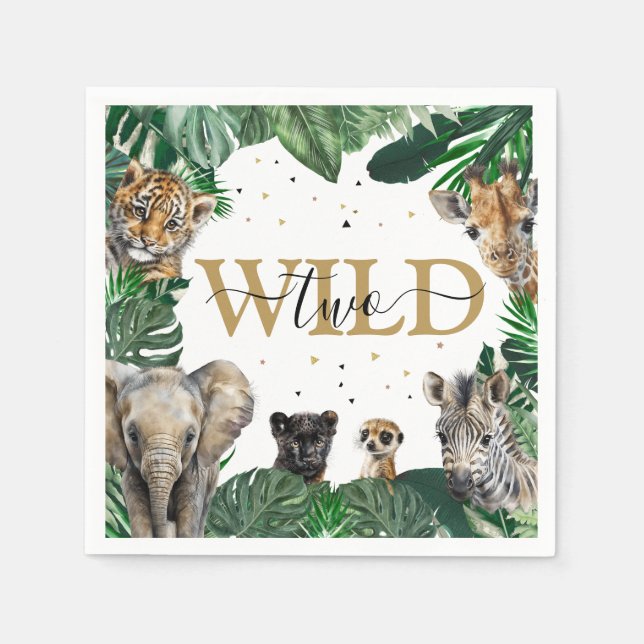 Tropical Jungle Safari Animals Birthday Napkin (Front)