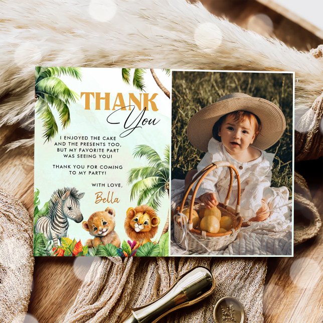 Tropical Jungle Safari Animals Birthday  Thank You Card (Creator Uploaded)