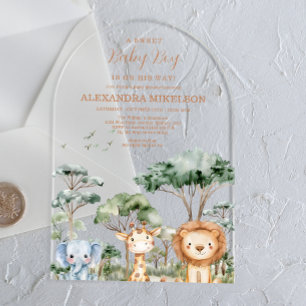 Tropical Jungle Safari Animals Boy Baby Shower Acrylic Invitations