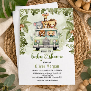 Tropical Jungle Safari Animals Boy Baby Shower Invitation