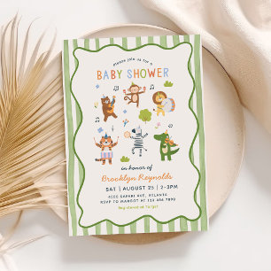 Tropical Jungle Safari Animals Boy Baby Shower Invitation