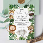 Tropical Jungle Safari Animals Boy Baby Shower Invitation<br><div class="desc">Celebrate the upcoming arrival of your little bundle of joy with this whimsical safari-themed baby shower invitation. The design features a group of adorable jungle animals and rustic tropical greenery leaves.</div>
