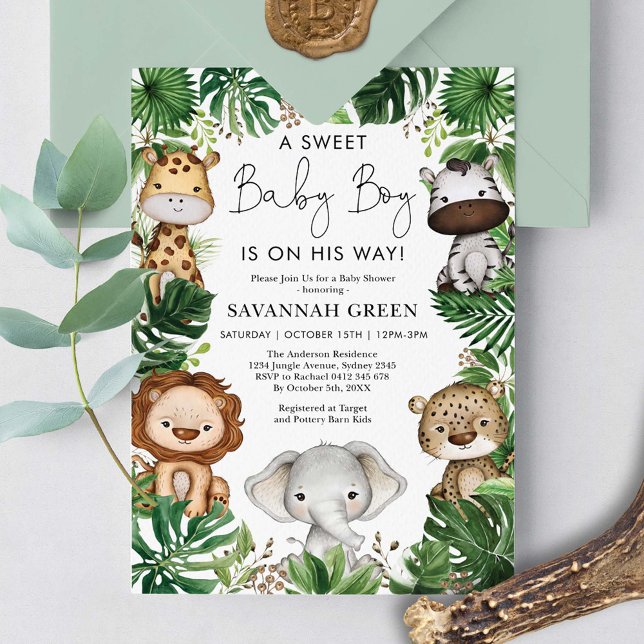 Tropical Jungle Safari Animals Boy Baby Shower Invitation (Creator Uploaded)