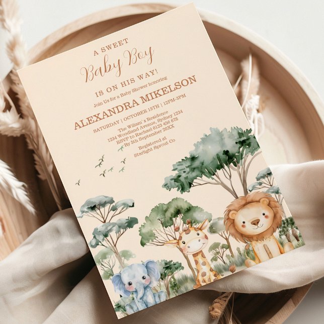 Tropical Jungle Safari Animals Boy Baby Shower Invitation (Creator Uploaded)