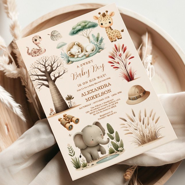 Tropical Jungle Safari Animals Boy Baby Shower  Invitation (Creator Uploaded)