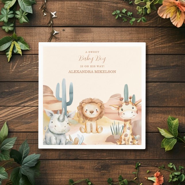 Tropical Jungle Safari Animals Boy Baby Shower Napkin (Creator Uploaded)