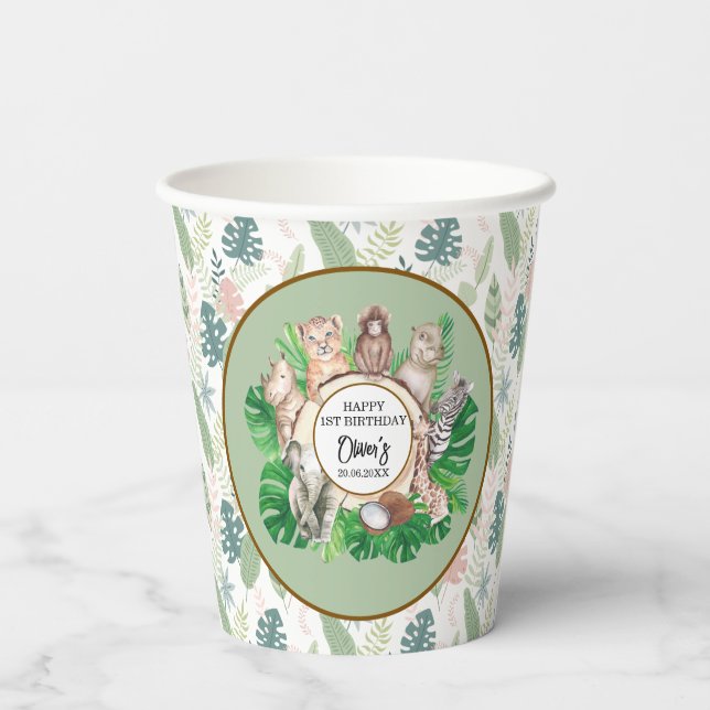 Tropical Jungle Safari Animals Boy Baby Shower Paper Cups (Back)