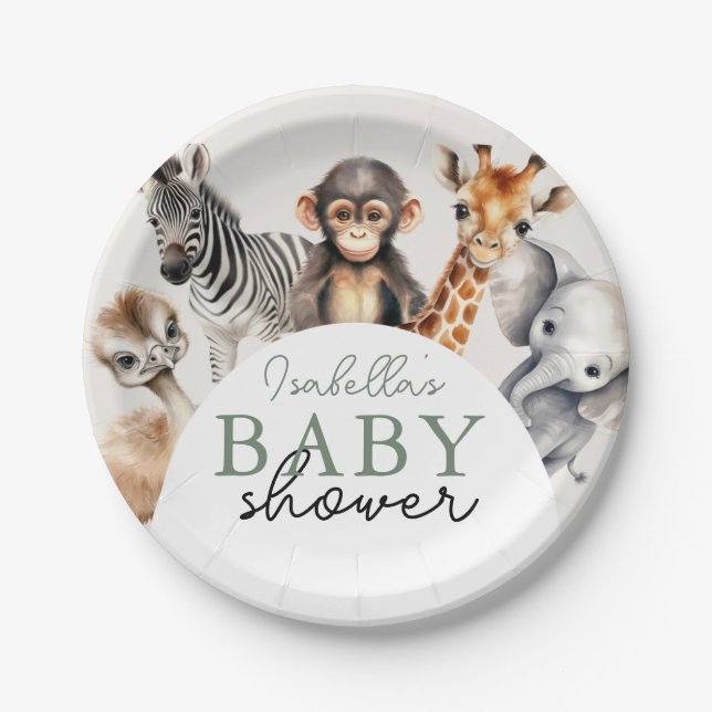 Tropical Jungle Safari Animals Boy Baby Shower Paper Plate (Front)