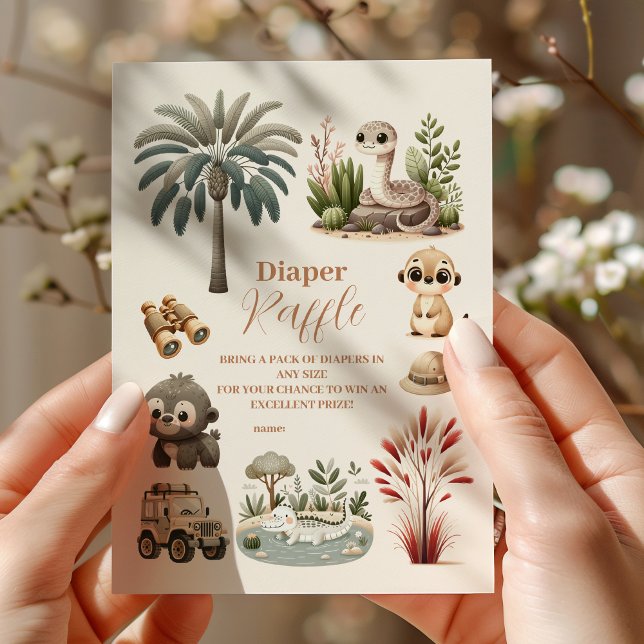 Tropical Jungle Safari Animals Boy  Raffle Diapper Enclosure Card (Creator Uploaded)