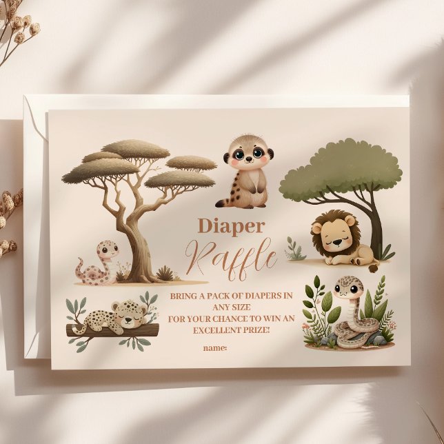 Tropical Jungle Safari Animals Boy  Raffle Diapper Enclosure Card (Creator Uploaded)