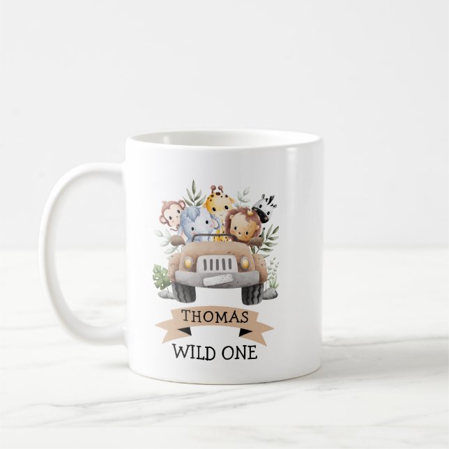 Tropical Jungle Safari Animals Party Coffee Mug (Left)