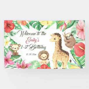 Tropical Jungle Safari First Birthday Banner