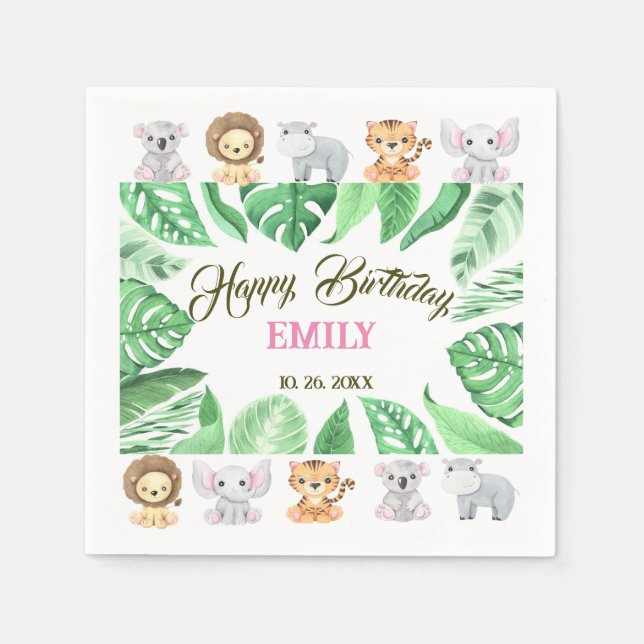 Tropical Jungle Safari First Birthday Napkin (Front)