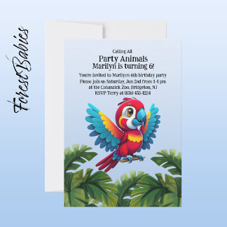 Tropical Jungle Safari Macaw Parrot Party Animal  Invitation