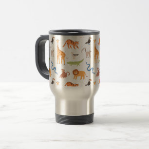 Tropical Jungle Safari Wild Animals Pattern Travel Mug