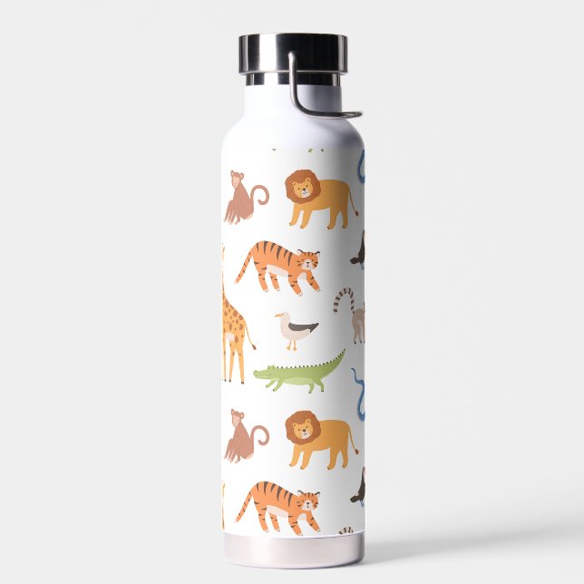 Tropical Jungle Safari Wild Animals Pattern Water Bottle (Left)