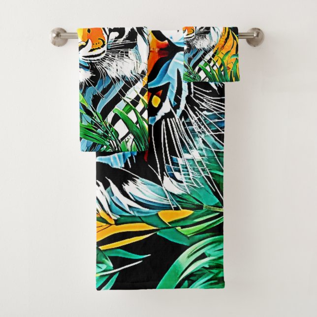 Tropical Jungle Tiger Gaze Design Bath Towel Set (Insitu)