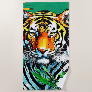 Tropical Jungle Tiger Gaze Design Beach Towel