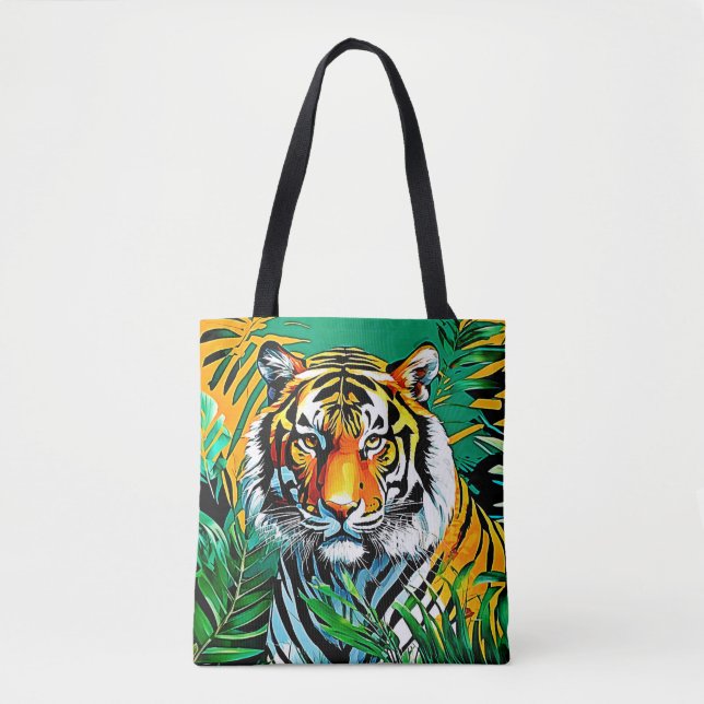 Tropical Jungle Tiger Gaze Design Tote Bag (Front)