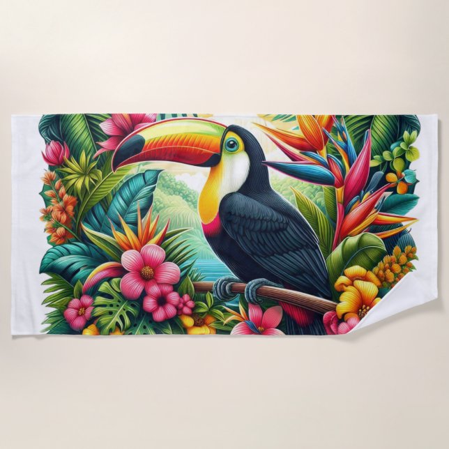 Tropical/Jungle Toucan bird  Beach Towel (Front)