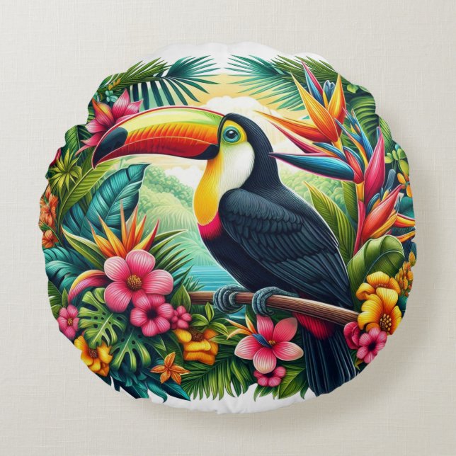 Tropical/Jungle Toucan bird  Round Cushion (Front)