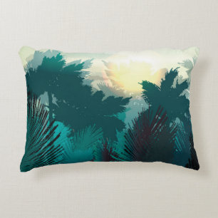 Tropical Jungle: Vintage Morning Landscape. Decorative Cushion