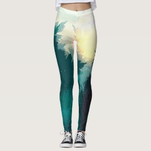 Tropical Jungle: Vintage Morning Landscape. Leggings