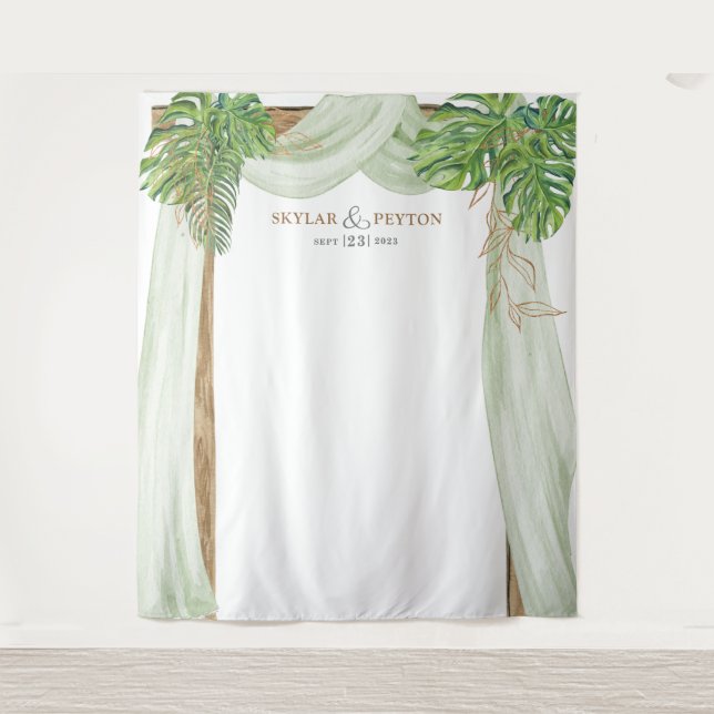 Tropical Jungle Wedding Backdrop Photo Booth Tapestry (Front)