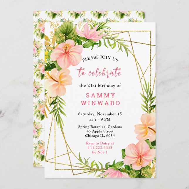 Tropical Jungle with Foliage Birthday Invitation (Front/Back)