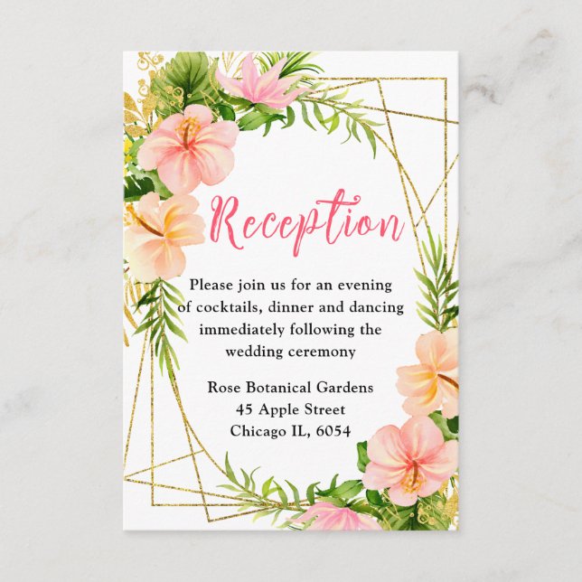 Tropical Jungle with Foliage Wedding Reception Enclosure Card (Front)