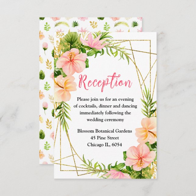 Tropical Jungle with Foliage Wedding Reception Enclosure Card (Front/Back)