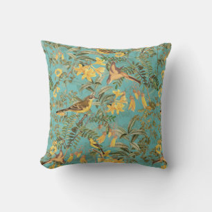 Tropical Jungle With Yellow Birds And Flowers Thr Cushion