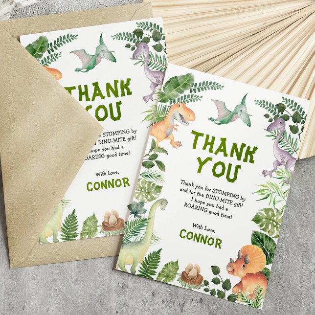Tropical Jurassic Dinosaur Boy Birthday Party Thank You Card (Creator Uploaded)