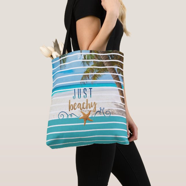 Tropical JUST BEACHY Beach Travel Tote Bag (Close Up)