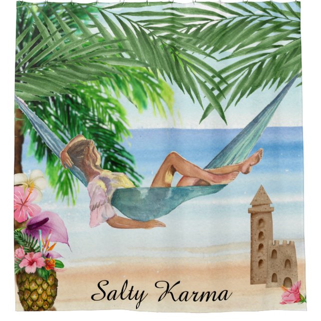 *~* Tropical Karma Beach Woman Hammock AR29 Shower Shower Curtain (Front)