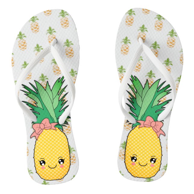 Tropical Kawaii Pineapple Coastal Fruit Food Theme Jandals (Footbed)