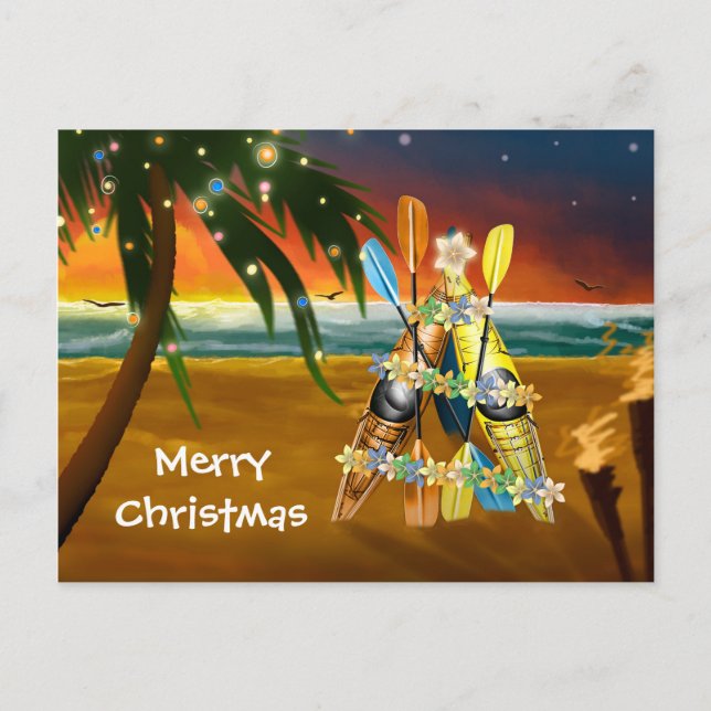 Tropical Kayak Christmas Tree Holiday Postcard (Front)