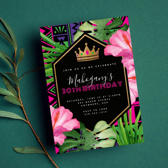 Tropical Kente African Queen Birthday Invitation (Creator Uploaded)