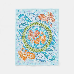 Tropical Koi Mandala  Fleece Blanket