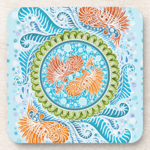 Tropical Koi Mandala   Vibrant Ocean Zen Art Coaster