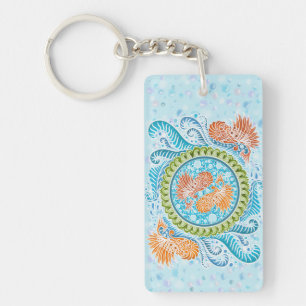 Tropical Koi Mandala   Vibrant Ocean Zen Art Key Ring