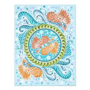 Tropical Koi Mandala   Vibrant Ocean Zen Art Photo Print