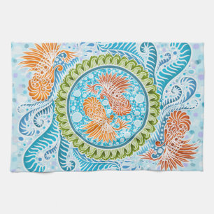 Tropical Koi Mandala Vibrant Ocean Zen Art Tea Towel