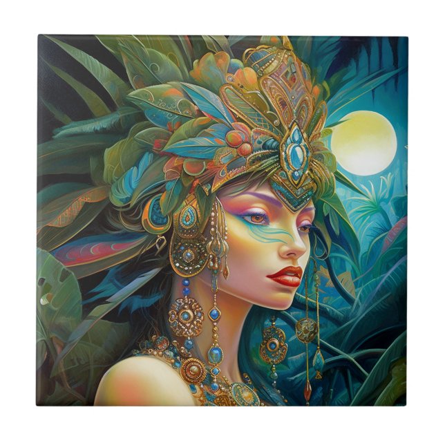 Tropical Lady Fantasy Art Tile (Front)