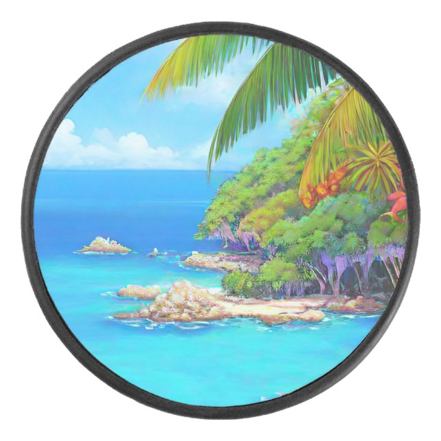 Tropical lagoon hockey puck (Front)