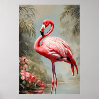 Tropical Lake Side Pink Flamingo Vintage