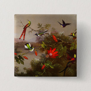 Tropical Landscape with Ten Hummingbirds Heade 15 Cm Square Badge